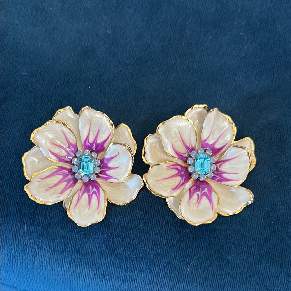 The Pink Reef Anthropologie Hand-Painted Floral Earrings in Cream